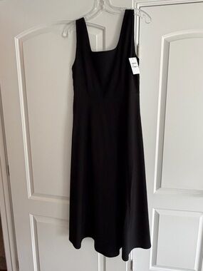 Classic Black Square-Neck Midi Dress